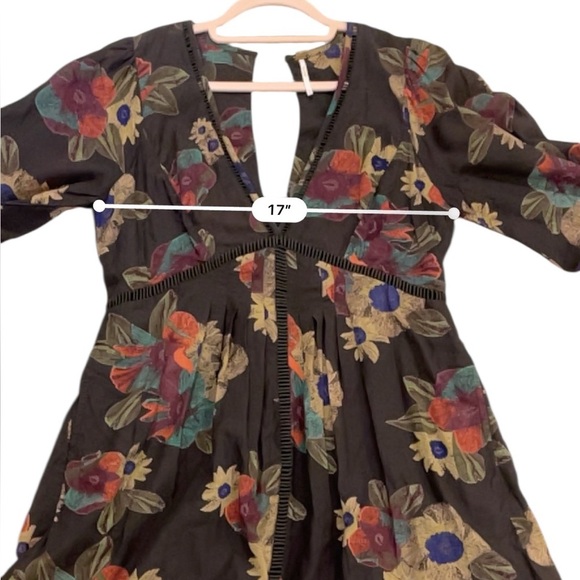 Free People Strawberry Fields boho retro y2k deep V mini dress small - Picture 9 of 11